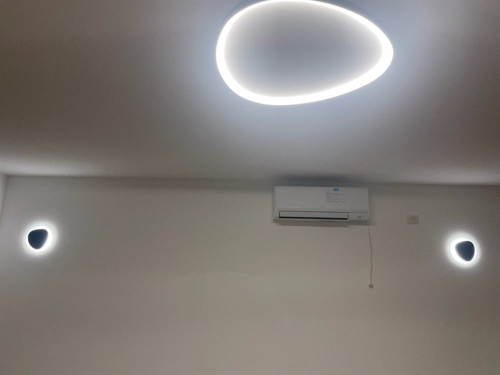 גוף תאורה טבעתי בתקרה, עם ספוטים משני צדדיו