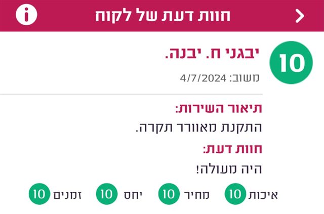 חוות דעת, יבגני מיבנה, ציון 10, על התקנת מאוורר תקרה: היה מעולה.